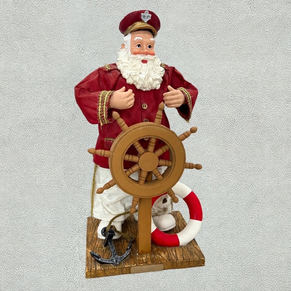 Nautical Sea Captain Santa Claus Figurine Ships Wheel Anchor Christmas Decor‎